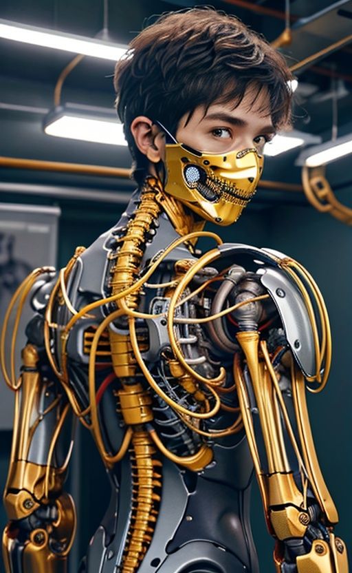 official art, unity 8k wallpaper, ultra detailed, beautiful and aesthetic, masterpiece, best quality, realistic, (zentangle, mandala, tangle, entangle), extremely detailed (dynamic angle),cinematic light,((1mechanical boy)),solo,full body,(machine made joints:1.2),((machanical limbs)),(blood vessels connected to tubes),(mechanical vertebra attaching to back),((mechanical cervial attaching to neck)), a half body portrait of an elite soldier in the style of call of duty ghost operator, ((black and gold skull mask)), hands folded in front, menacing gaze,(wires and cables attaching to neck:1.2),(wires and cables on head:1.2)(character focus),science fiction,extreme detailed,colorful,highest detailed,真实