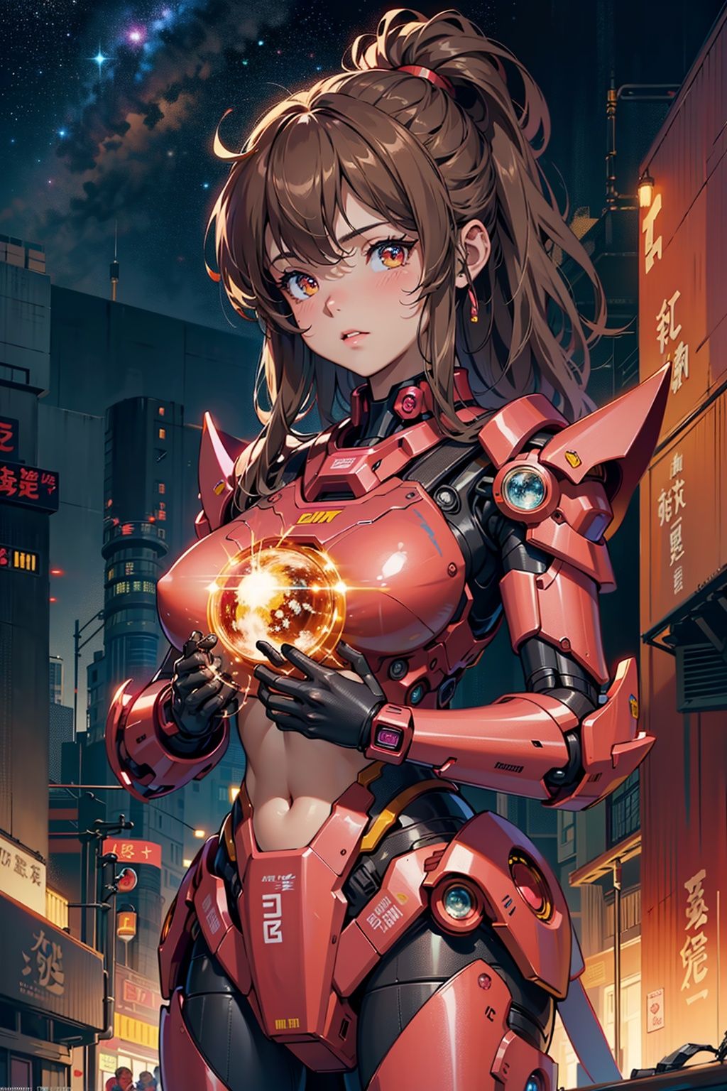 a man, city,red power armor,brown hair,The glowing energy ring on the chest,realistic, building, glowing, science fiction,vibrant details,beautiful background, octane render, H. R. Giger style,best quality, masterpiece, illustration, an extremely delicate and beautiful, extremely detailed ,unity ,wallpaper,photo-realistic,Amazing, finely detail,best quality,official art, extremely detailed,unity,Pink Mecha,Honey Mecha,machinery,, Mecha,lightning,drawing,真实,照片,32k,高清,32
