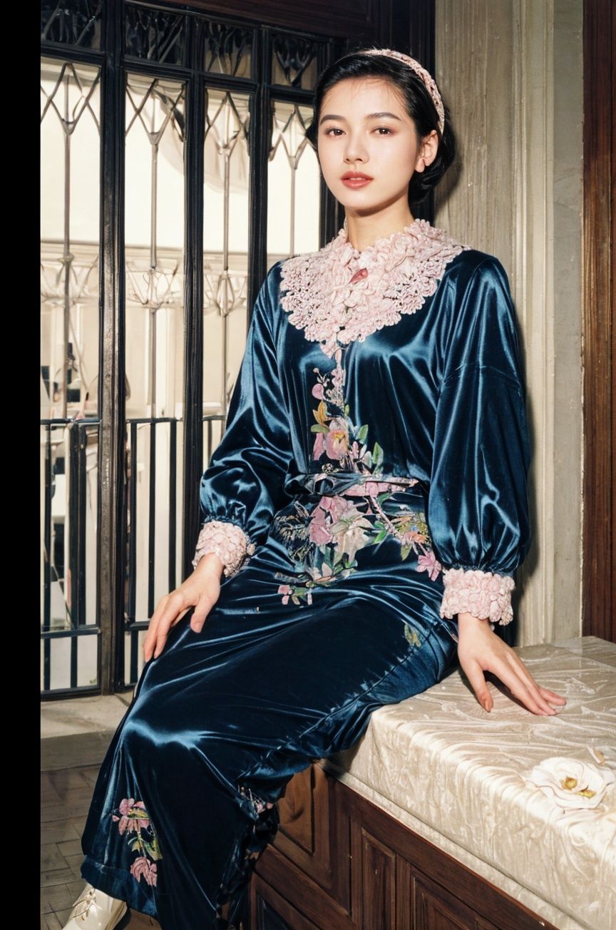 (best quality, top quality, masterpiece), RAW photo, (photorealistic, hyperrealism), beautiful and aesthetic, official art, cinematic shot, intricate detalis, ultra-detailed, (fashion campaign), 1930s french, (retro style), Vogue, Elle, artistic, fashion-forward, high fashion, vivid, colorful, pastel tone, (alluring girl), (|blonde:1.05), beautiful and detailed face, shiny glossy skin, (2$$|eyelashes|mole:1.05), voluptuous, (|indoor|outdoor:1.05), flowers, plants ((fullbody)),  <lora:film styleLora_v20:1>