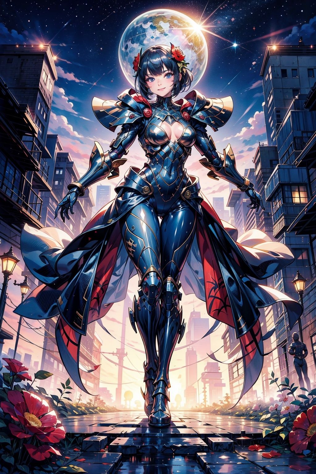best quality,masterpiece,8k,1girl,day,light smile,spiderwomen,flower <lora:flower_20230620160856:0.7>,Science fiction,Imperial armor,magnificent,domineering,high-end,High grade,