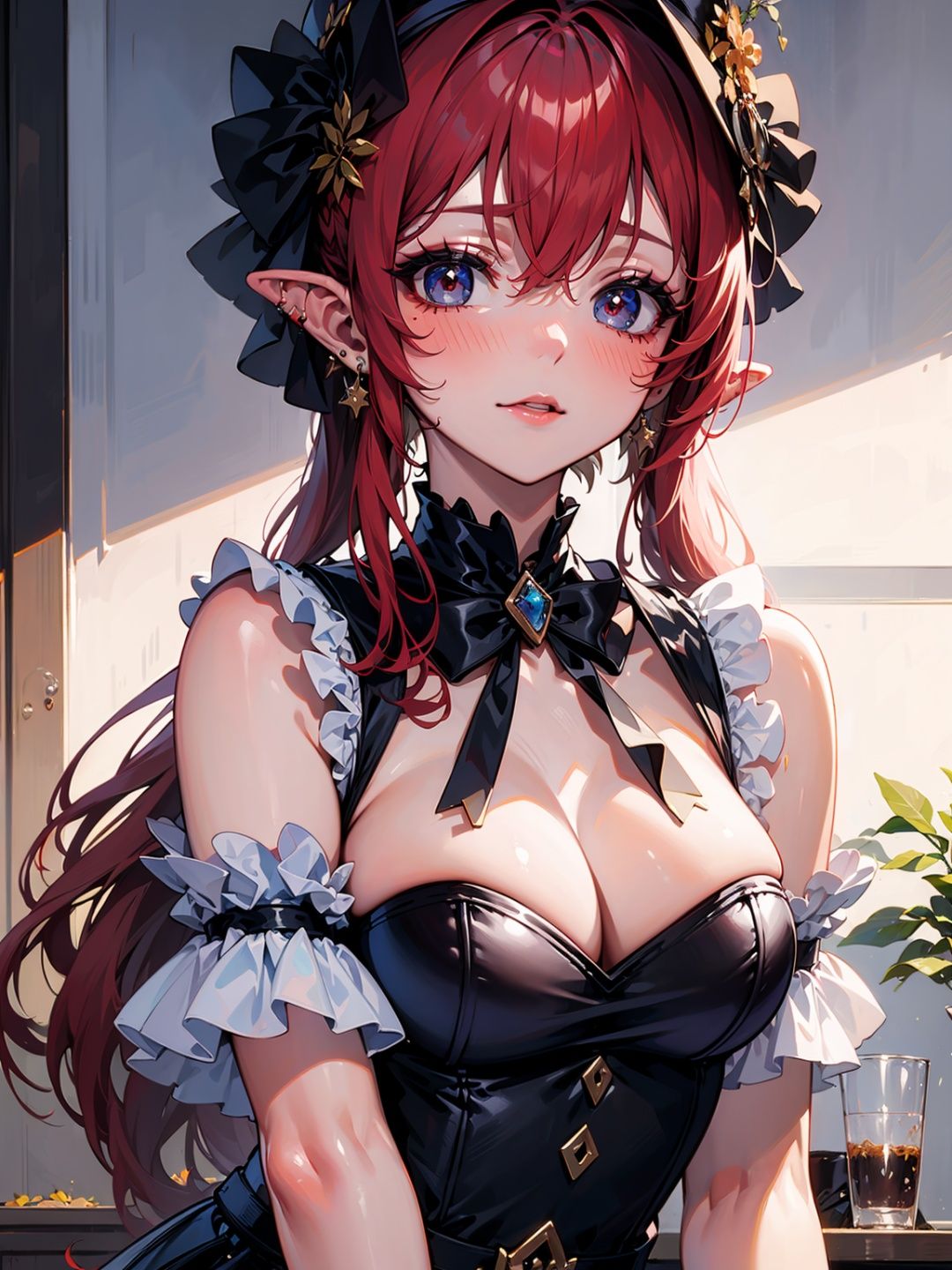 (masterpiece), (best quality),make up, blush, earring, <lora:geniewiz:0.7>, 