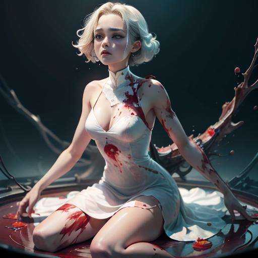 1girl,  blood bleeding flowing,  white dress on Tensor.Art