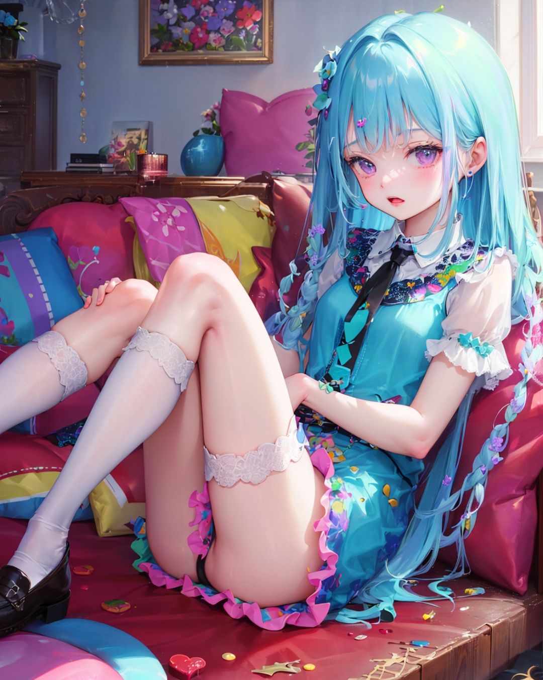 //,masterpiece, ((best quality)), (ultra-detailed), (illustration), an extremely delicate and beautiful, dynamic angle, chromatic aberration,((Medium shot)), ((colorful)),//,(full body:0.8),1girl,little girl,loli,stampede,full view,stockings_painting,loafers,Paint splash,tie-dye