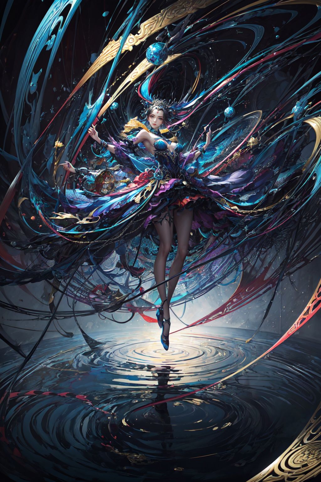 <lora:zhongfenghua:0.5> zhongfenghua, (1girl:1.2), (masterpiece,top quality,best quality,official art,beautiful and aesthetic:1.2), (geometric abstract background:1.4), esoteric,depth of field(zentangle, mandala, tangle, entangle), (colorful:1.1), (floating colorful sparkles), (dynamic pose), (dynamic angle:1.4), glowing skin,elegant, a brutalist designed, vivid colours, romanticism, Samoan pond, Fluid Moving well-built girl, Fall, expressive brush strokes, Swirling, <lora:add_detail:0.8> <lora:LowRA:0.3>