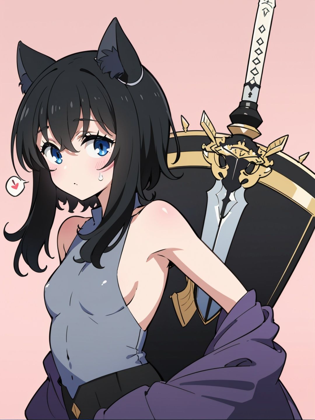 (masterpiece), (best quality),<lora:fulan-000006:0.7>, loli, cat ears, sword, small breasts, black hair, 