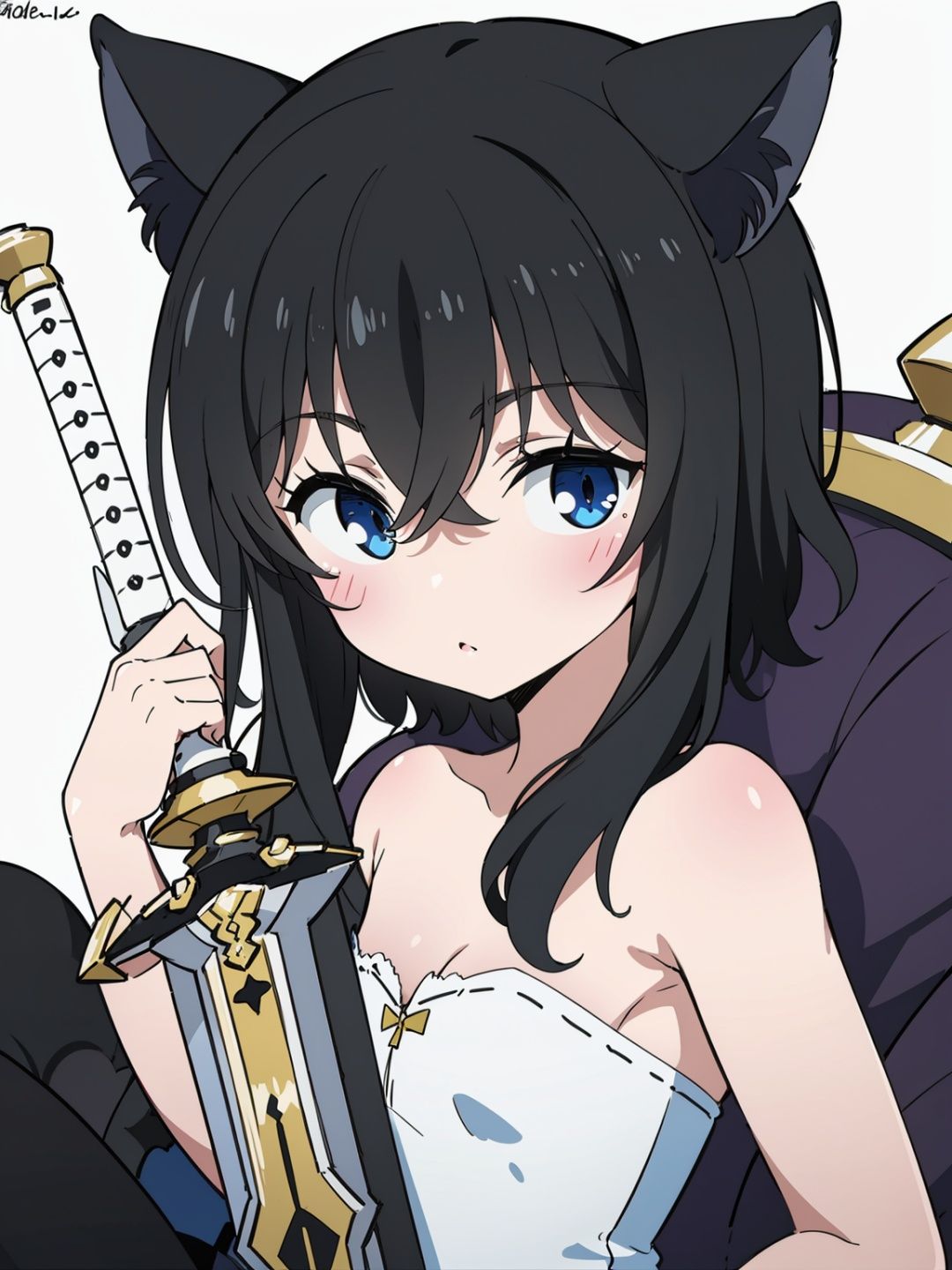 (masterpiece), (best quality),<lora:fulan-000006:0.7>, loli, cat ears, sword, black hair, flat chest, 