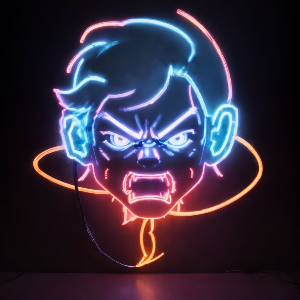 <lora:nihongdengV2:0.8>nihongdeng,light,no humans,(Black background:1.45),Neon Light,colorful light,Angry face