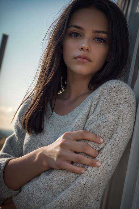 young woman,  black hair,  ((upper body wide angle action photo by user_604203591045163955 on Tensor.Art