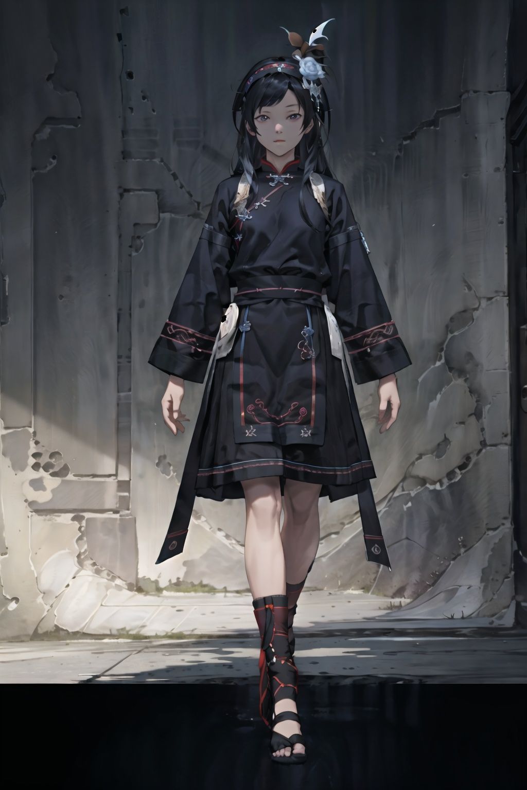 ((masterpiece)),((best quality)),8k,high detailed,ultra-detailed,anime,CG,{{Masterpiece, Best Quality, Extremely Detailed CG, Unity 8k Wallpaper }},1girl,baizu,black hair, long hair,full body, 