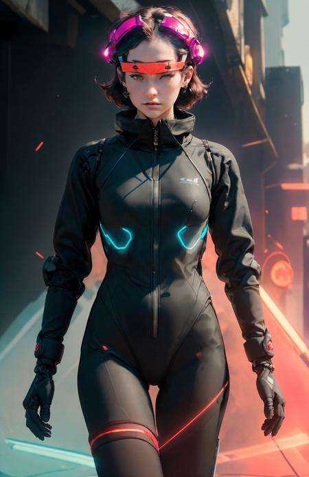 female urbansamurai cyborg wearing ,  cyberpunk city background,  cbpkv3 on Tensor.Art