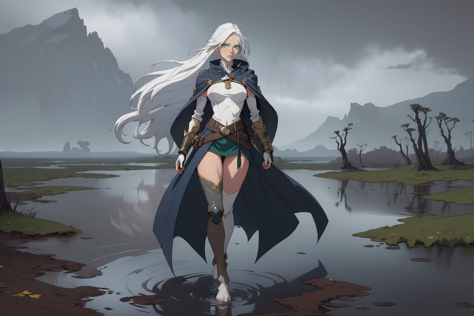 1girl,  white hair,  green eyes on Tensor.Art