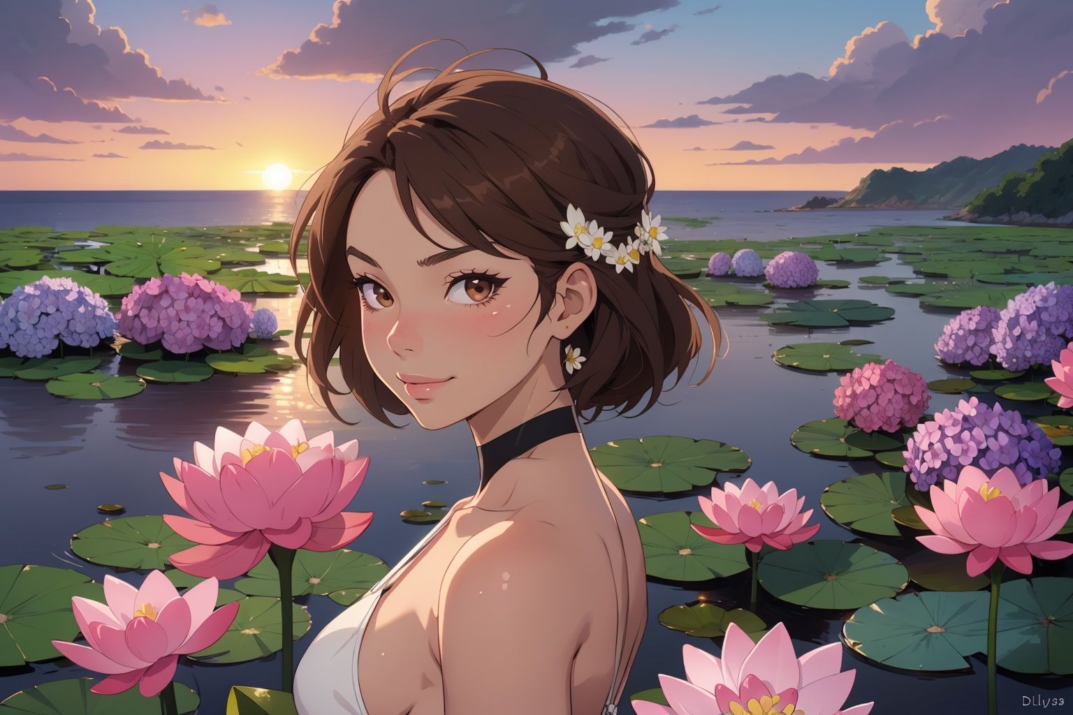1girl,  bare_shoulders,  bouquet on Tensor.Art
