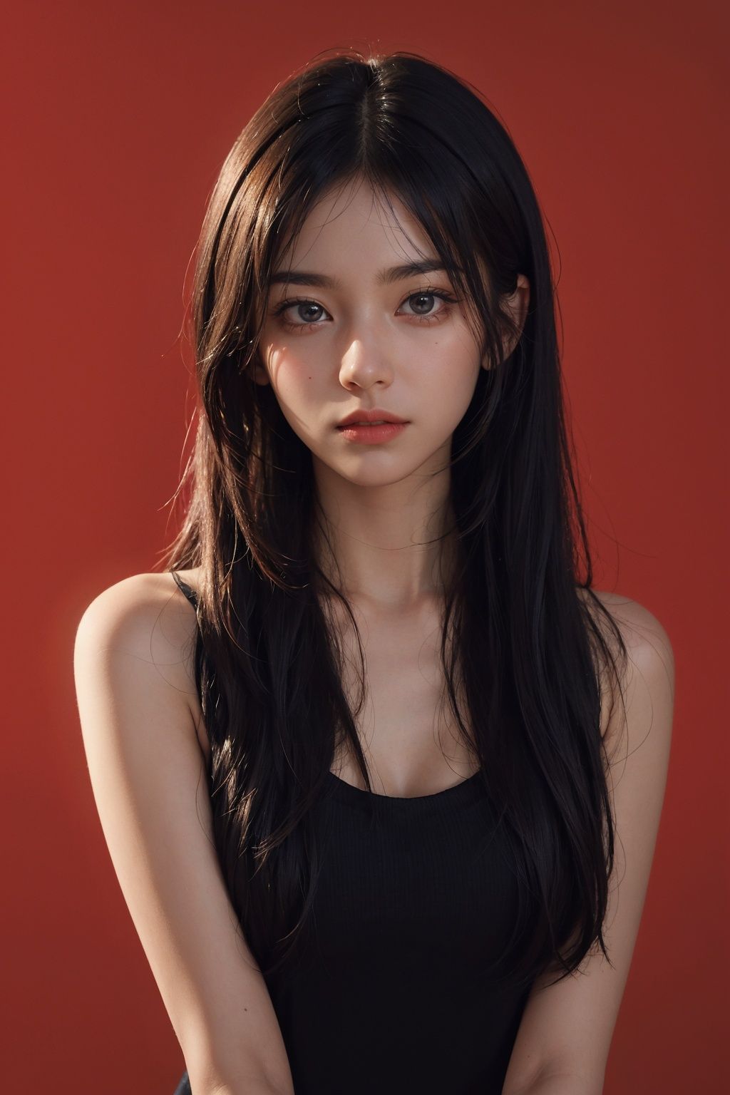 a 20 yo woman,  long hair,  dark theme on Tensor.Art