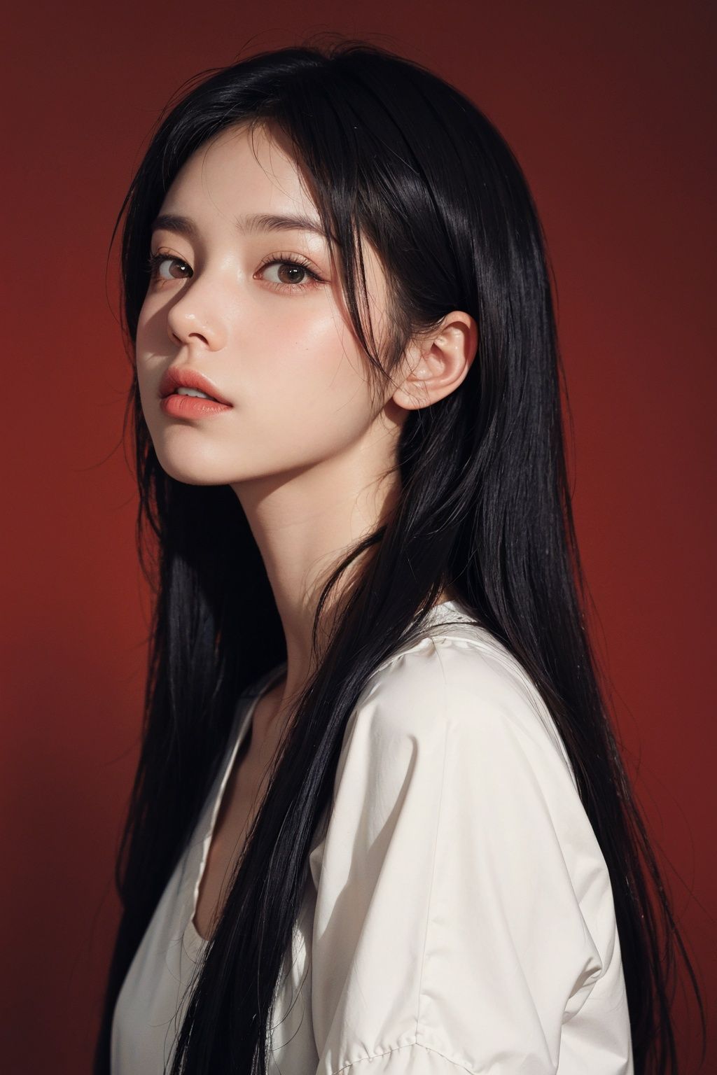 a 20 yo woman,  long hair,  dark theme on Tensor.Art