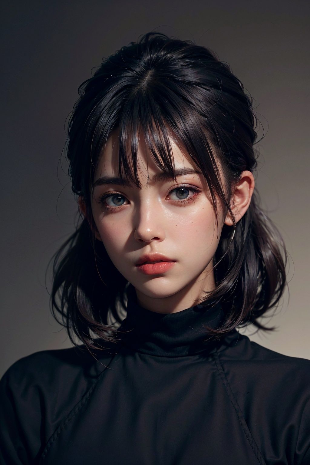 a 30 yo woman,  long hair,  dark theme on Tensor.Art