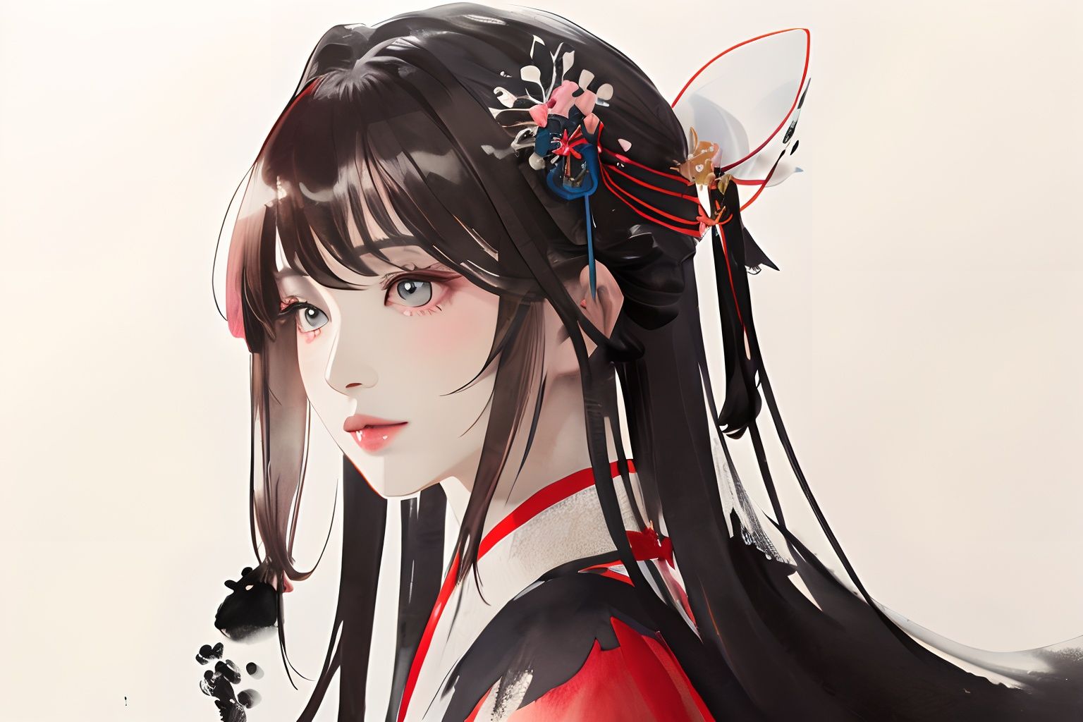 (ink art, ink illustration, ink, rough:1.4),(((masterpiece))),best quality,realistic,
black,{best quality},{{masterpiece}},{highres},original,extremely detailed 8K wallpaper),1girl,an extremely delicate and beautiful,Hanfu,hairpin,very long hair,flaming eyes,zydink,ink sketch,full-face blush,Pinkish eyes, hanfu,sansan33