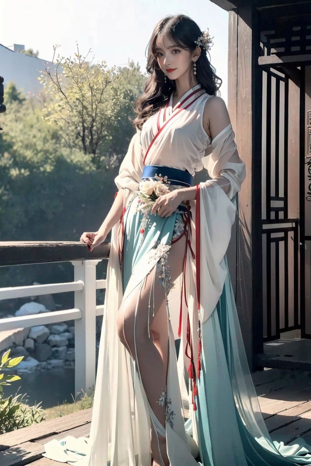  Sitting by the river. Flower lanterns. Strong winds. (((Wind blows long hair and dress: 1.9)). Long hair reaching the waist, long hair flying: 1.5. Thin gauze semi transparent ancient clothing, Tang clothing, Han clothing. Thin gauze semi transparent red skirt. The skirt is very long. (((Night: 1.9))). Women, smiling, full chested, red tulle semi transparent Hanfu, bare feet, silver jewelry, elegant, lightweight, confident, flower posture, wisdom, charming charm, purity, nobility, artistry, beauty, (best quality), masterpiece, highlights, (original), extremely detailed wallpaper, (original: 1.5), (masterpiece: 1.3), (high resolution: 1.3), (an extremely detailed 32k wallpaper: 1.3), (best quality), Highest image quality, exquisite CG, high quality, high completion, depth of field, (1 girl: 1.5), (an extremely delicate and beautiful girl: 1.5), (perfect whole body details: 1.5), beautiful and delicate nose, beautiful and delicate lips, beautiful and delicate eyes, (clear eyes: 1.3), beautiful and delicate facial features, beautiful and delicate face, hand processing, hand optimization, hand detail optimization, hand detail processing, detailed beautiful clothes, complex details, Extreme detail portrayal, HDR, detailed background, realistic, (transparent PViridescent colors: 1.3),1girl,sansan33