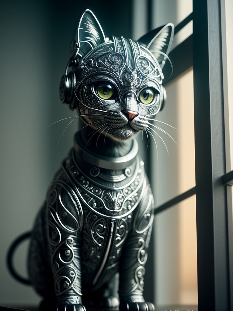 a cute kitten made out of metal,  , by icefox297 on Tensor.Art