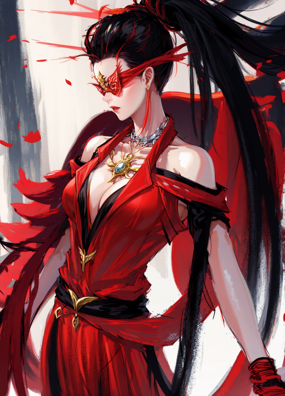 1girl:，，pose:1，Best quality, masterpiece, ultra high res, (photorealistic:1.4） <lora:NHY01:0.9>Red clothes, side face, whole body, <lora:GD01:0.2>Vision,