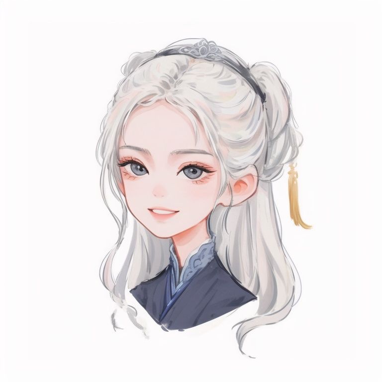 (masterpiece, best quality:1.2), ultra-detailed,(ultra detailed)，white_background，1girl,  White hair，portrait，smile,Qbangufeng，<lora:qbangufeng:0.8>