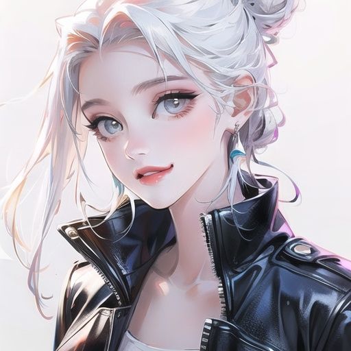 cxg，(masterpiece, best quality:1.2), ultra-detailed,(ultra detailed),white_background,1girl, White hair，hair_bun,portrait,best light and shadow,smile,