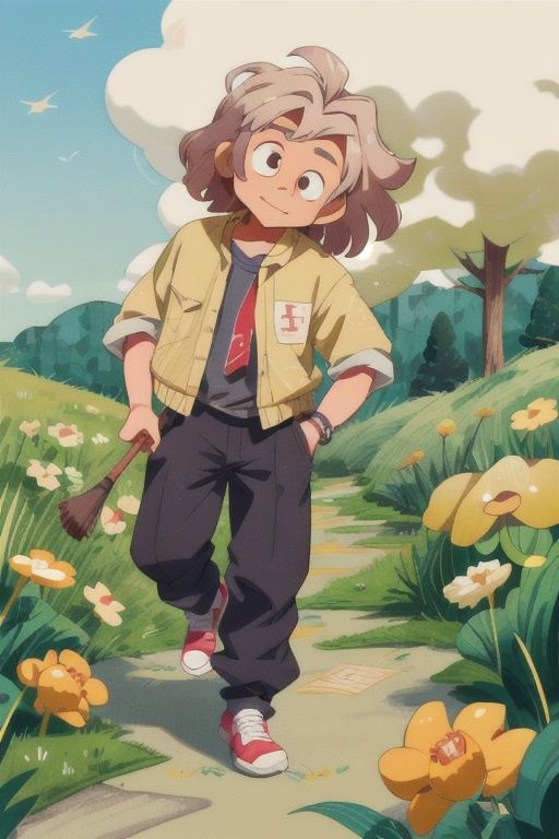 perfect anime illustration,  handsome man walking through the meadow,  verybadimagenegative_v1.3 by icefox297 on Tensor.Art