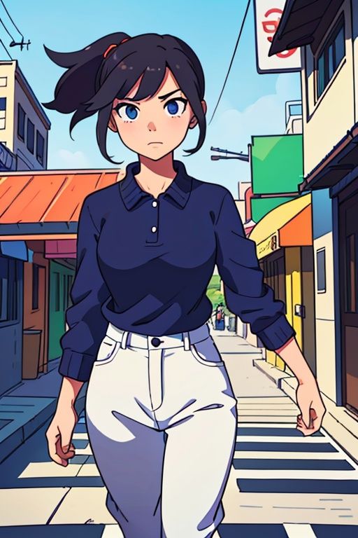 perfect anime illustration,  extreme closeup portrait of a pretty woman walking through the city by icefox297 on Tensor.Art