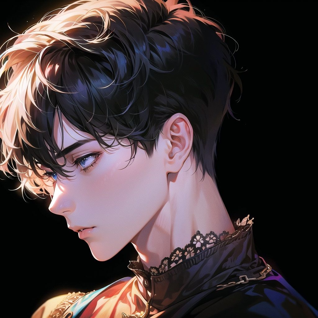 boy，(masterpiece, best quality:1.2), ultra-detailed,(ultra detailed),black_background, black hair,portrait,best light and shadow,side face