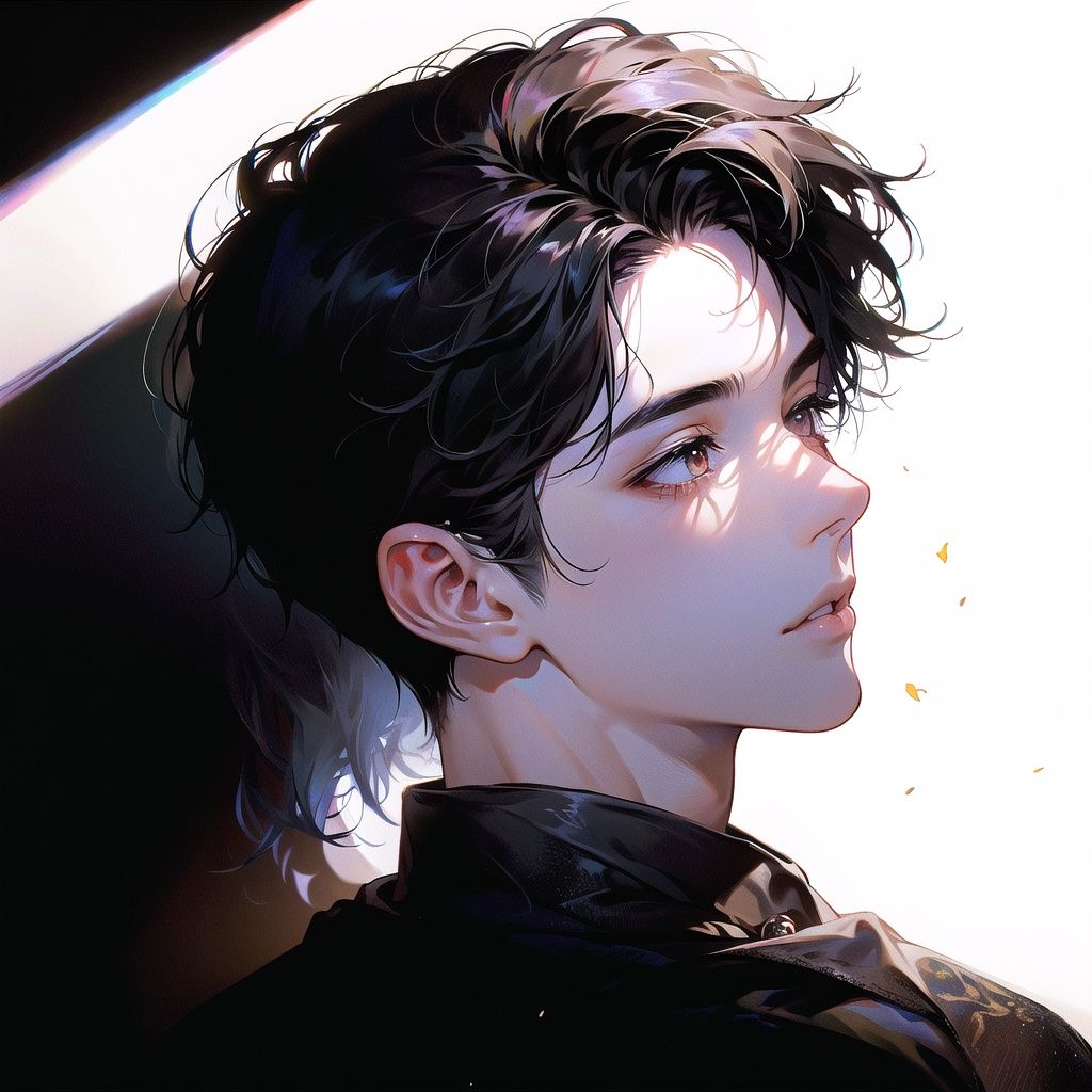 boy，(masterpiece, best quality:1.2), ultra-detailed,(ultra detailed),black_background, black hair,portrait,best light and shadow,side face