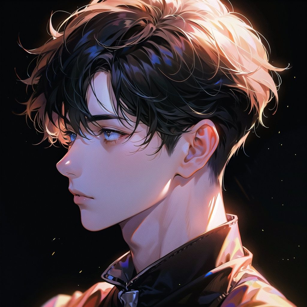 boy，(masterpiece, best quality:1.2), ultra-detailed,(ultra detailed),black_background, black hair,portrait,best light and shadow,side face