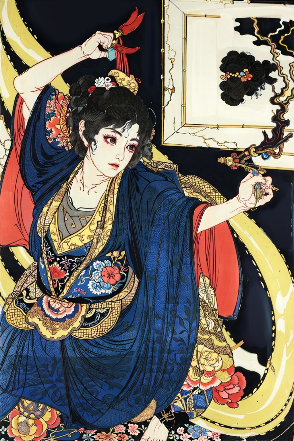 extreme detail description,Utagawa Kuniyoshi,(1girl:1.3),(emotional body movements:1.3),<lora:UK_20230624200348:0.78>,negative space, shuimobysim, water splash, (trees:0.5), (flowers:0.6) ,(birds:0.2), (bamboo0.1), bonian, bonian in background ,shukezouma, ,HDR,UHD,8K, best quality,