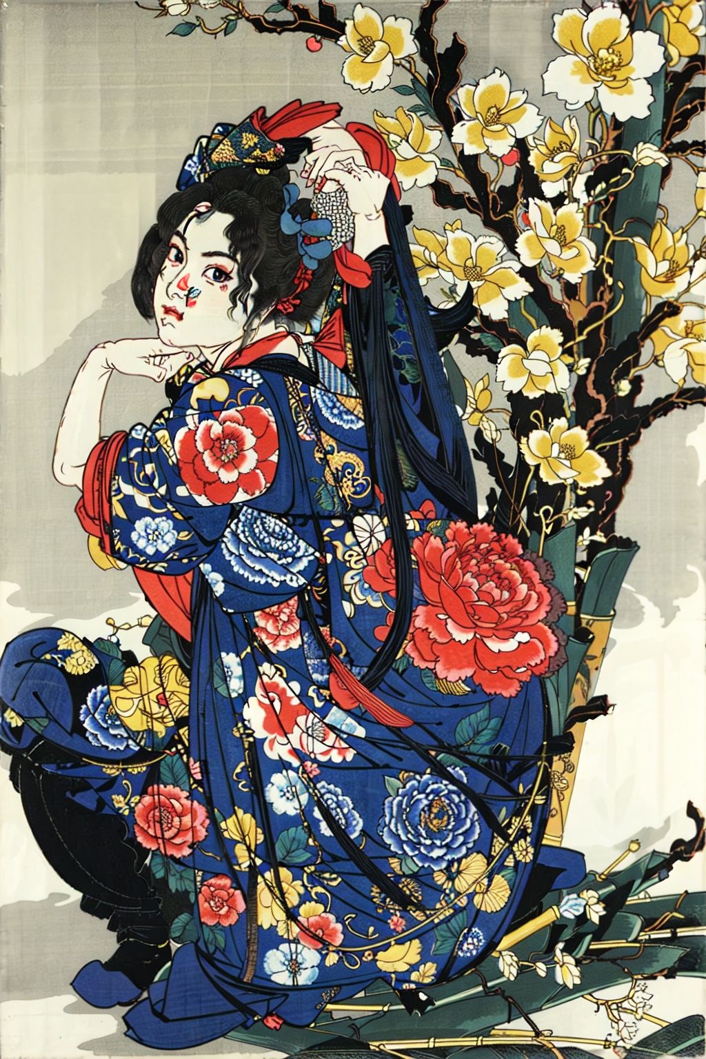 extreme detail description,Utagawa Kuniyoshi,(1girl:1.3),(emotional body movements:1.3),<lora:UK_20230624200348:0.78>,negative space, shuimobysim, water splash, (trees:0.5), (flowers:0.6) ,(birds:0.2), (bamboo0.1), bonian, bonian in background ,shukezouma, ,HDR,UHD,8K, best quality,