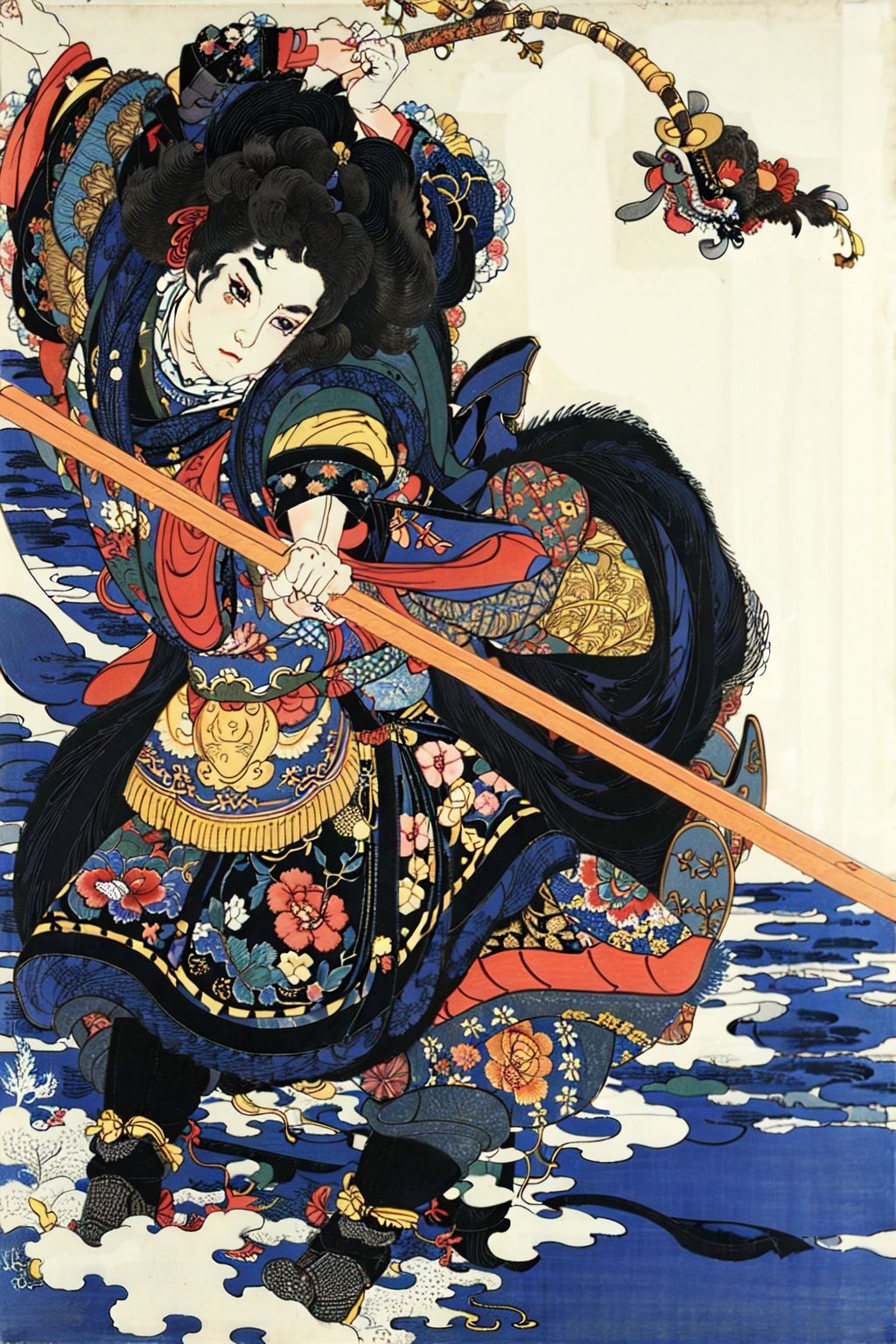 extreme detail description,Utagawa Kuniyoshi,(1boy:1.3),(emotional body movements:1.3),<lora:UK_20230624200348:0.78>,negative space, shuimobysim, water splash, (trees:0.5), (flowers:0.6) ,(birds:0.2), (bamboo0.1), bonian, bonian in background ,shukezouma, ,HDR,UHD,8K, best quality,