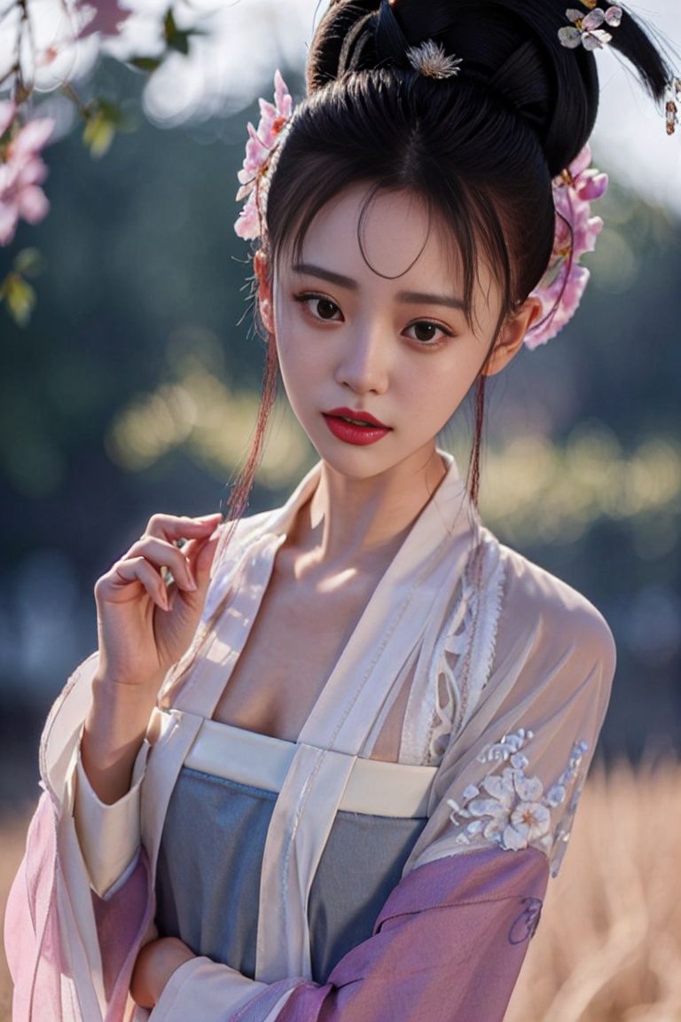 best qality,high details, textured skin,1girl wear hanfu,outdoor,flower，(head focus:1.2),ulzzang-6500, (pureerosface_v1:1.3)   <lora:wdr_realisti_chanfu:1>