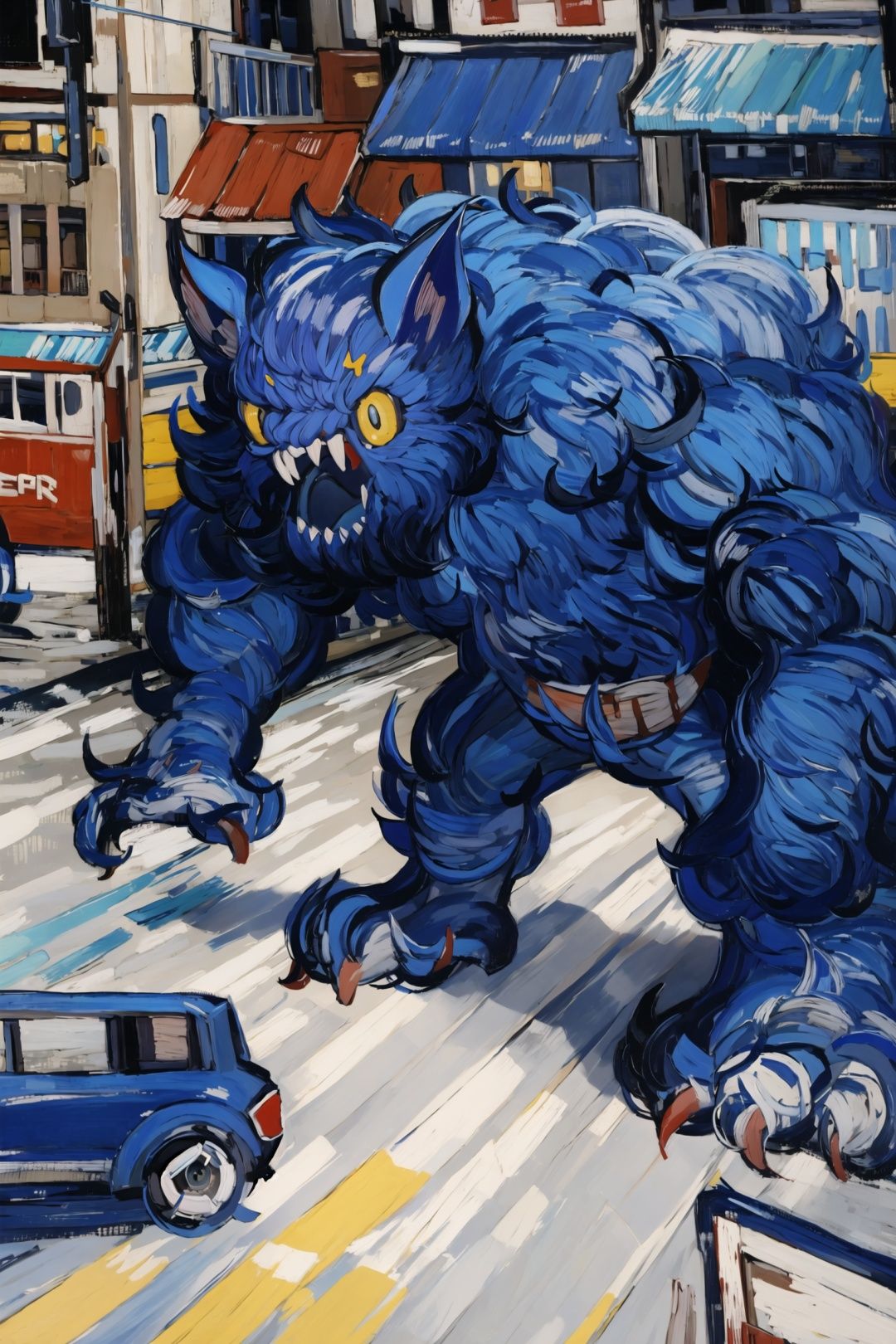 vg,<lora:vgv1:1>,a pack of monster swept through the streets of the city,details
