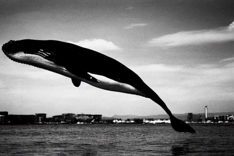 moriyama photo, a whale, fly in the sky, raw, hd, 8k  <lora:moriyama:1> 