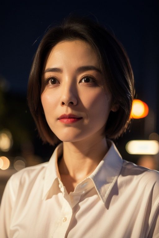 zenli, (8k, RAW photo, best quality, masterpiece:1.2), (realistic, photo-realistic:1.37), ultra-detailed,1 girl,cute, solo,beautiful detailed sky,detailed tokyo street,night, beautiful detailed eyes,(collared shirt:1.1),(short hair:1.2),floating hair, looking_at_viewer