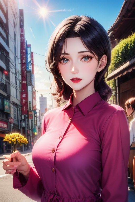 (8k, RAW photo, best quality, masterpiece:1.2), ultra-detailed,1 girl,cute, solo,beautiful detailed sky,detailed tokyo street, beautiful detailed eyes,(collared shirt:1.1) flower dree, ,floating hair