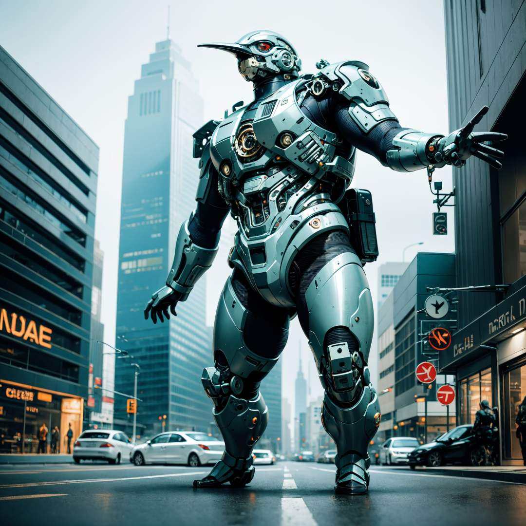 Mechanical Bird,hyper realistic,metal,professional photo, science fiction, sci-fi scenario, (night), natural light, cyberpunk, futuristic city, cyberpunk city, neon signs, highly detailed, (highly detailed background), multiple buildings in the background, detailed textures, wide angle, 8k, HDR, professional photoshoot, high quality photo, realistic photo, realistic shadows, detailed shadows, realistic proportions,film grain, raw photo,(front),  <lora:MechanicalBird:0.7>