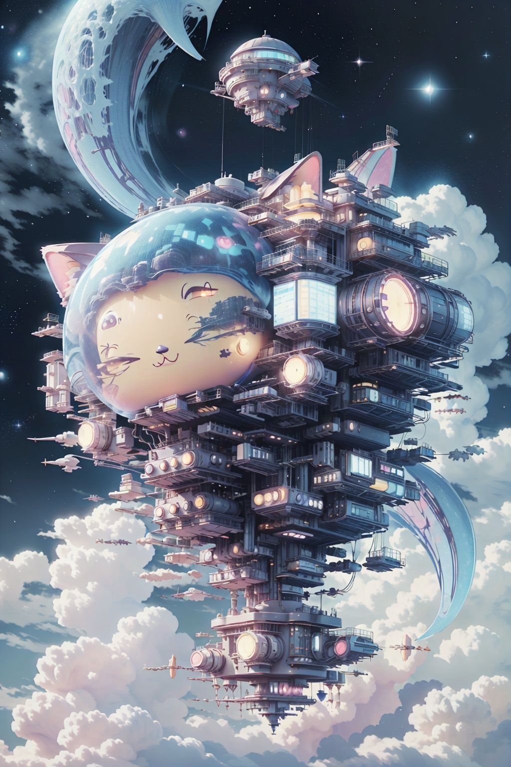 best quality,masterpiec,Megalophobia,giant phobia,[(Leviathan)::10]fly,[cat|neowrsktr]cat,fly in  space,no human, <lora:KawaiiTech:1>:Kawaii <lora:c4tt4stic:0.5>c4tt4stic  <lora:neowrsktr:1>