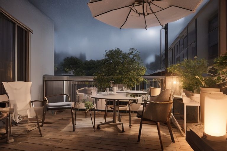 balcony,(summer:1.2)，rain，(night:1.2)，lighting
