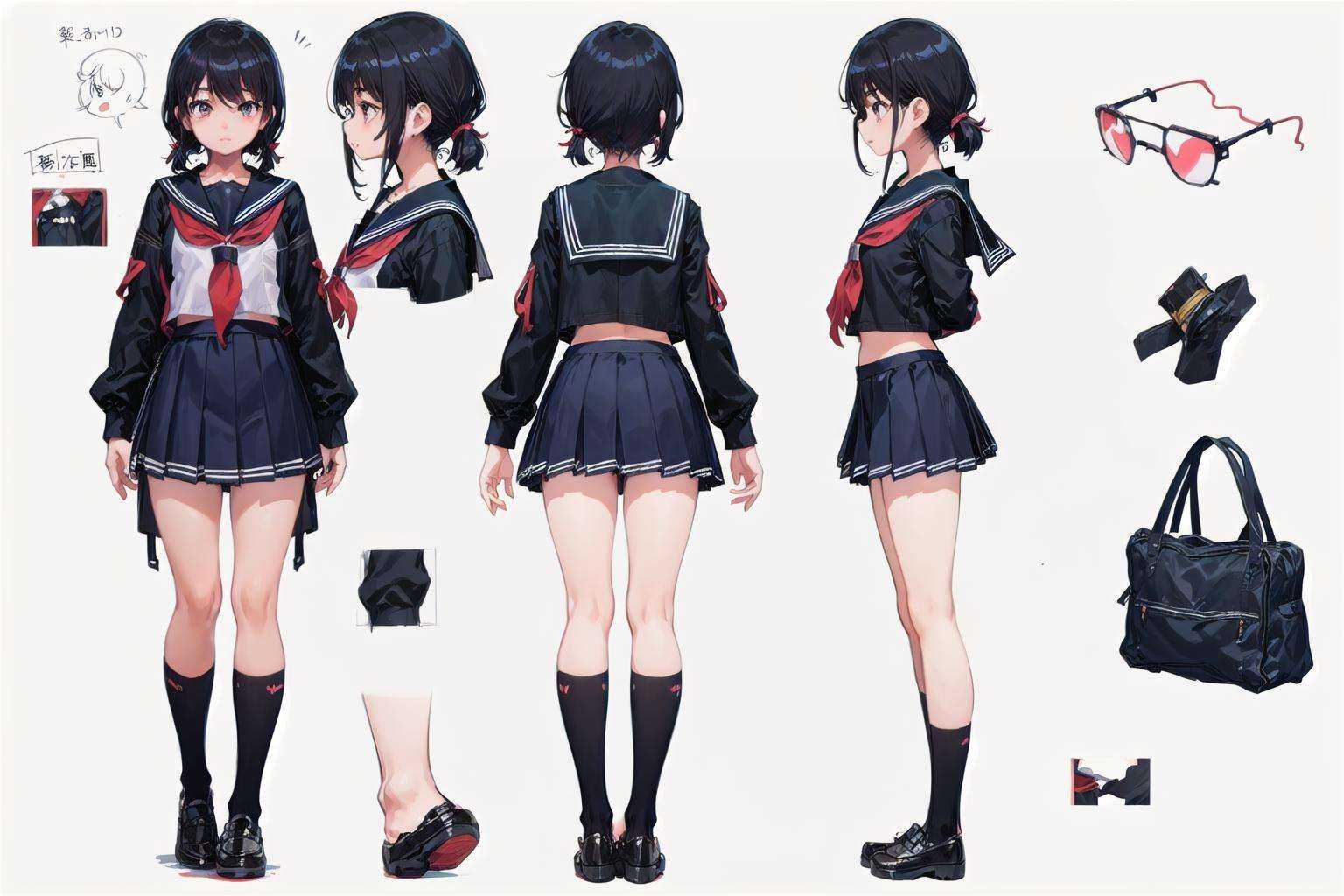 multiple views,  1girl,  serafuku on Tensor.Art