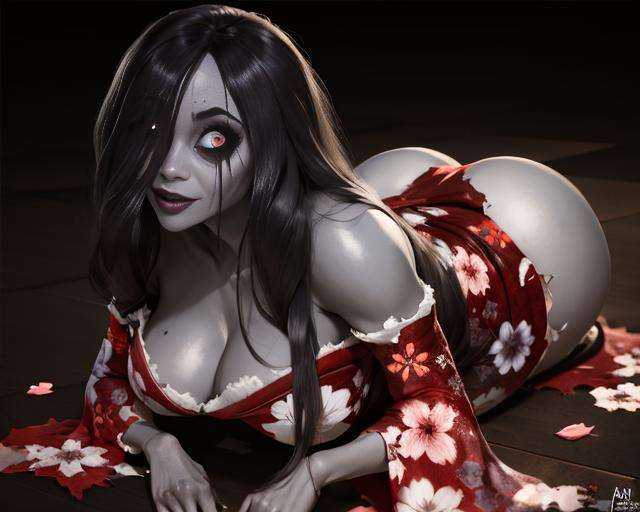 Hisako,  grey skin,  long hair on Tensor.Art