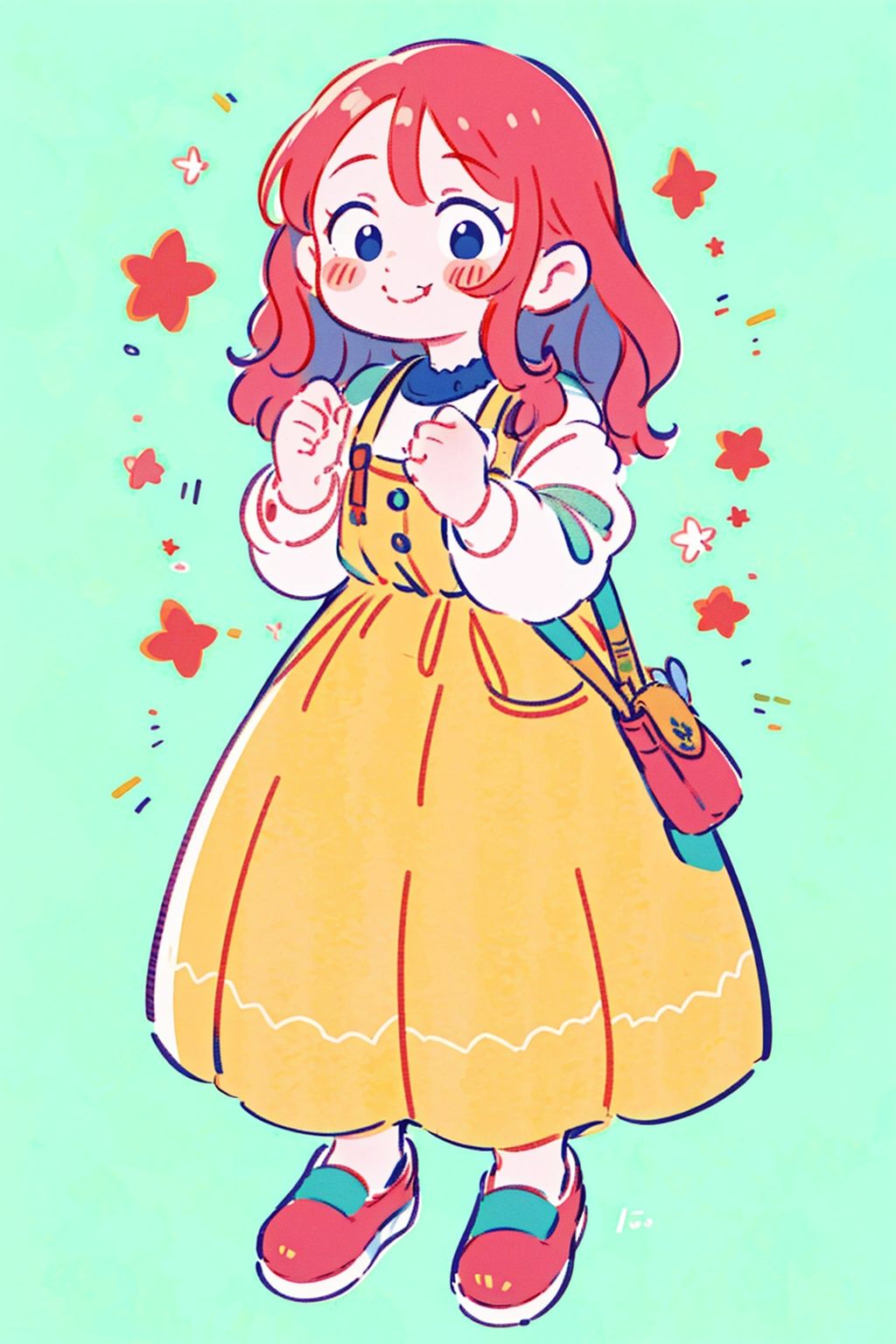 A {pretty young woman holding her cheeks with one hand,pure_background,full_body,best quality} in {pixel}
