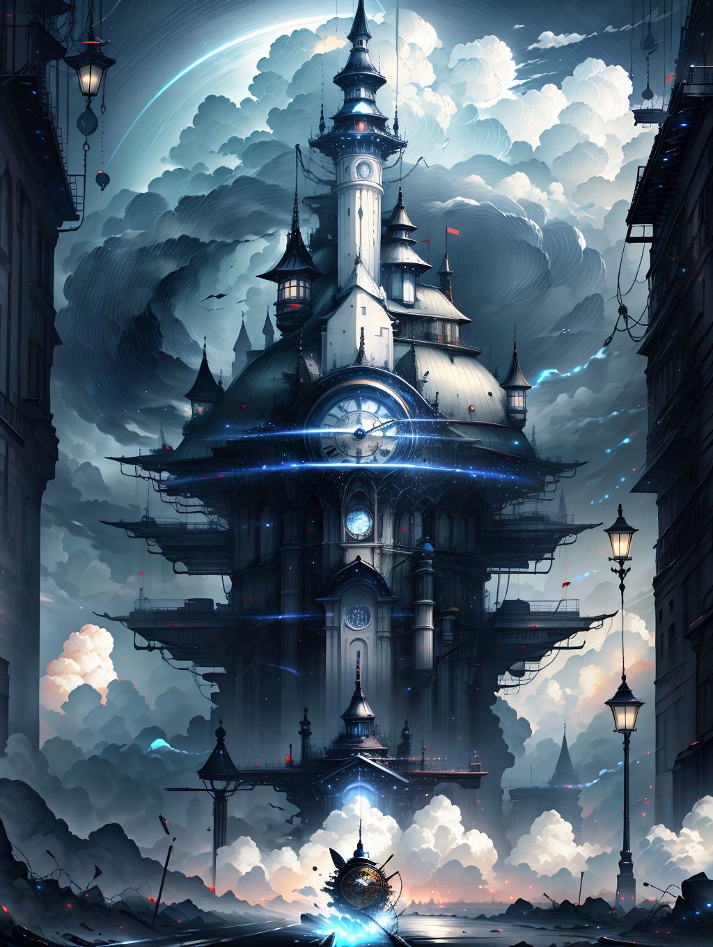 ((masterpiece)), ((best quality)), 8k, high detailed, ultra-detailed, clock, surreal clock,  cloud clock, <lora:Clock's Adventure:1>