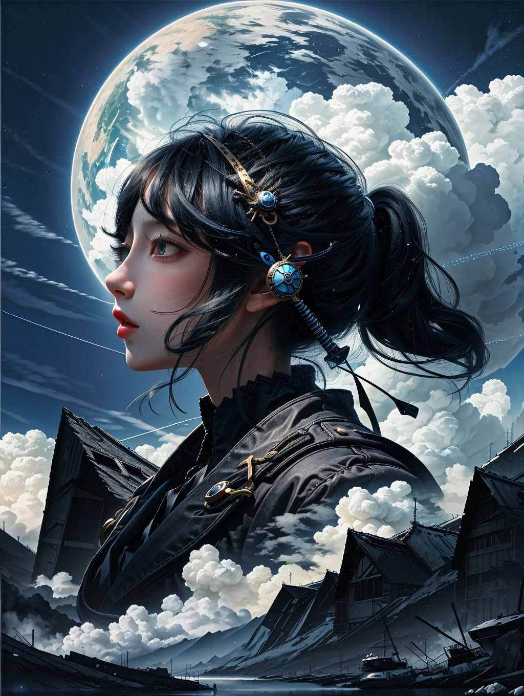 ((masterpiece)), ((best quality)), 8k, high detailed, ultra-detailed, clock, surreal clock, cloud clock, colorful,  1girl, <lora:Clock's Adventure:0.7>