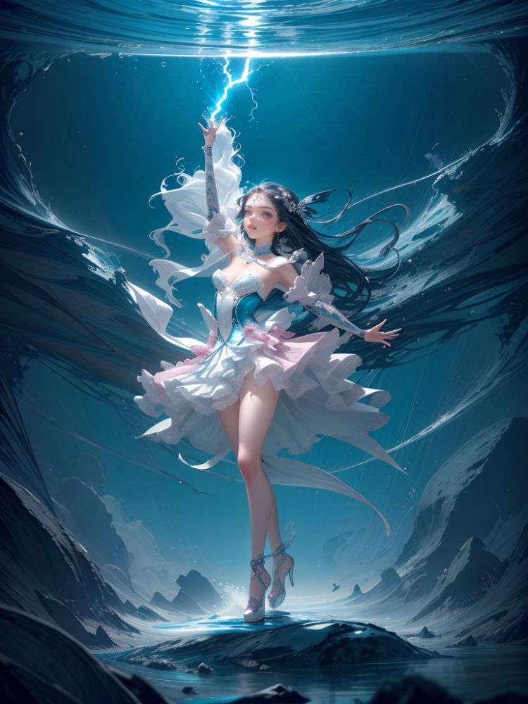 ((masterpiece)), ((best quality)), 8k, high detailed, ultra-detailed, illustration, concept art, anime, fantasy, 1girl, magical girl, dancing and casting spells, cheerful, happy, long pink hair, pink eyes, frilly pink dress, holding a magical staff, casting fireballs and lightning bolts, full body shot,symmetrical composition, fantasy landscape with a dreamy pink sky and cotton candy clouds, pink and aqua color scheme, lens flare, sparkles and bubbles,<lora:SEA_LOVE:1>
