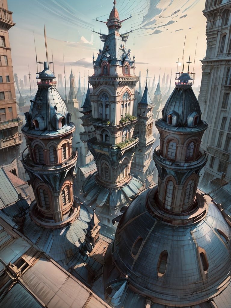((architectural marvel)), ((floating city)), 1girl, (sky-high towers), (gravity-defying structures), (hovering vehicles), (breathtaking views), capturing the awe-inspiring beauty and innovation of a floating cityscape