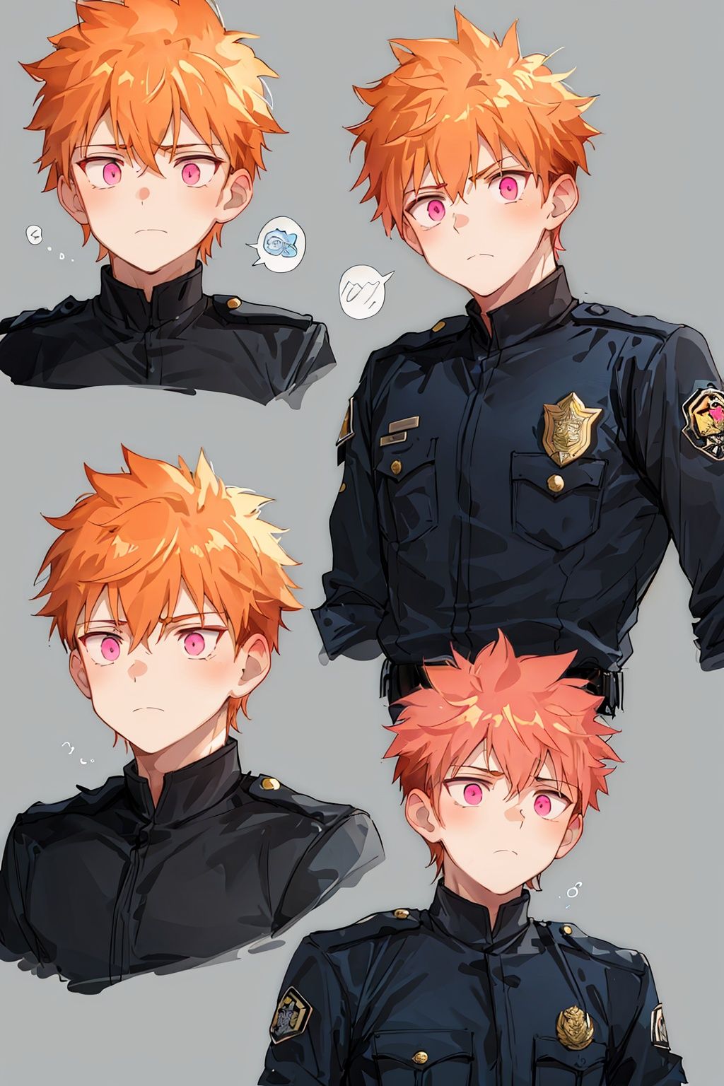 male，1boy，blank expression, cold expression, cold expression, officer, officer's uniform，bodysuit，orange hair，pink eyes