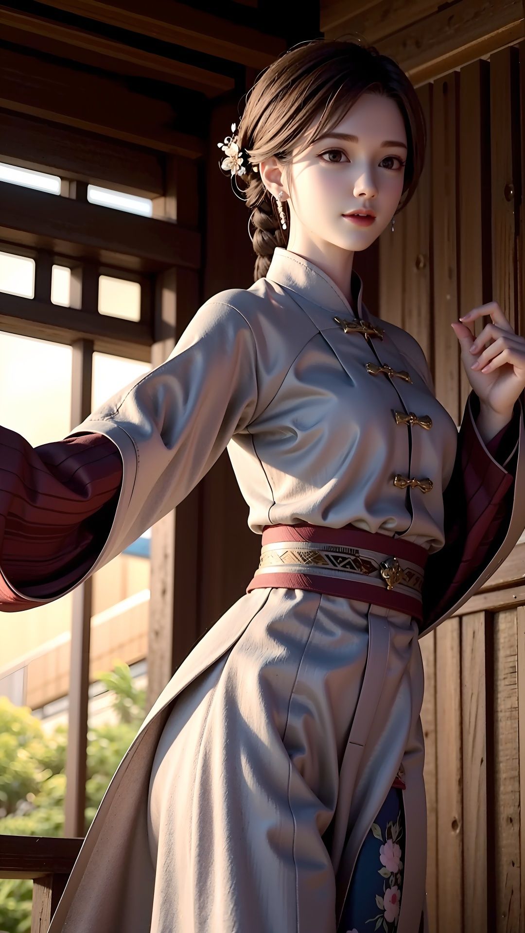masterpiece,best quality,,1girl,black hair, chinese clothes, <lora:yingmo:0.4>,outdoor,cowboy shot, dynamic pose, dynamic angle